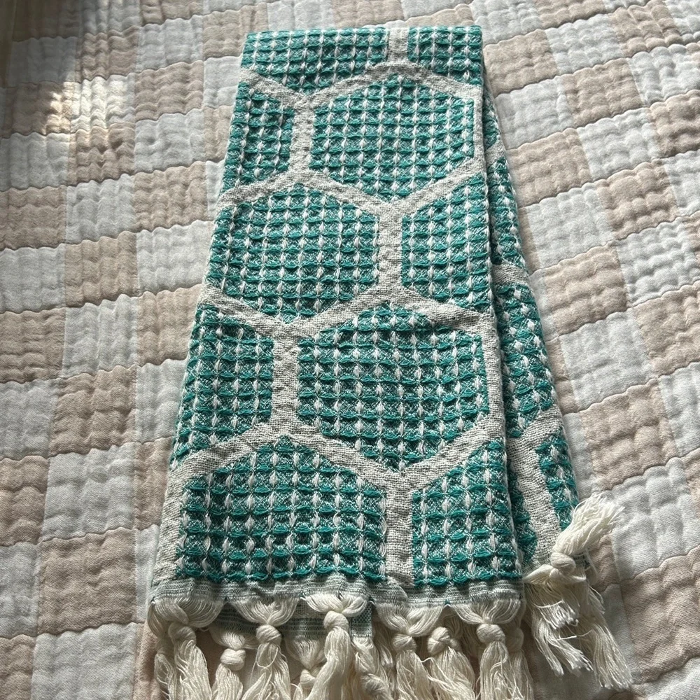 Modern Hand Towel Loom Weave Honeycomb Patterned Benetton’s Teal Green NEW!